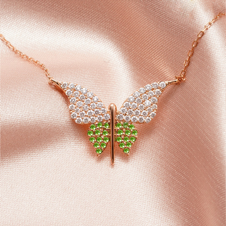 Butterfly Tsavorite Garnet Necklace – 18K Rose Gold