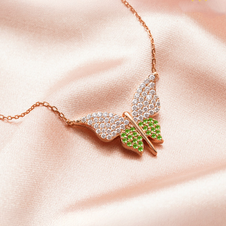 Butterfly Tsavorite Garnet Necklace – 18K Rose Gold