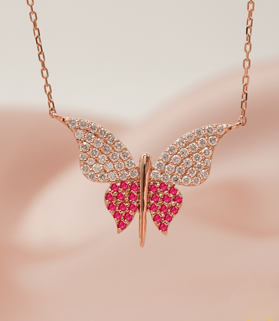 Butterfly Pink Sapphire Necklace – 18K Rose Gold