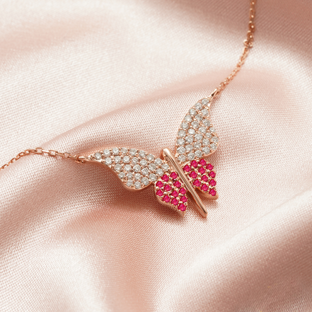 Butterfly Pink Sapphire Necklace – 18K Rose Gold