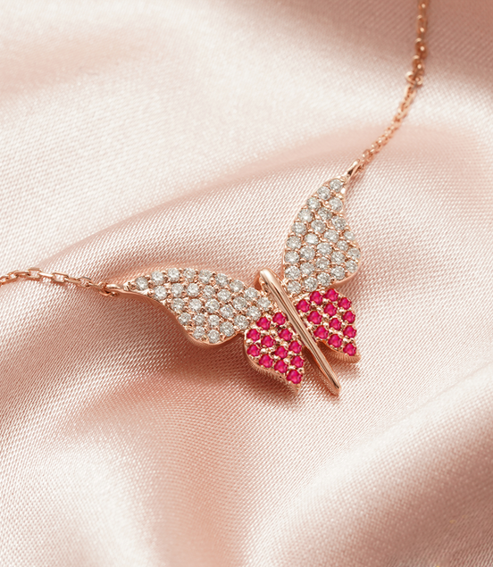 Butterfly Pink Sapphire Necklace – 18K Rose Gold