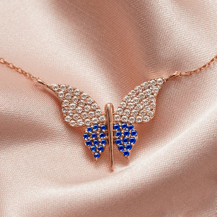 Butterfly Blue Sapphire Necklace – 18K Rose Gold