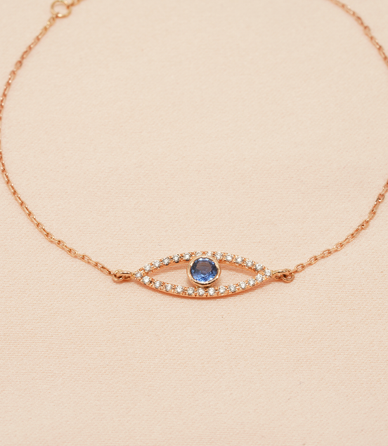 18K Rose Gold Evil Eye Blue Sapphire & Diamond Bracelet