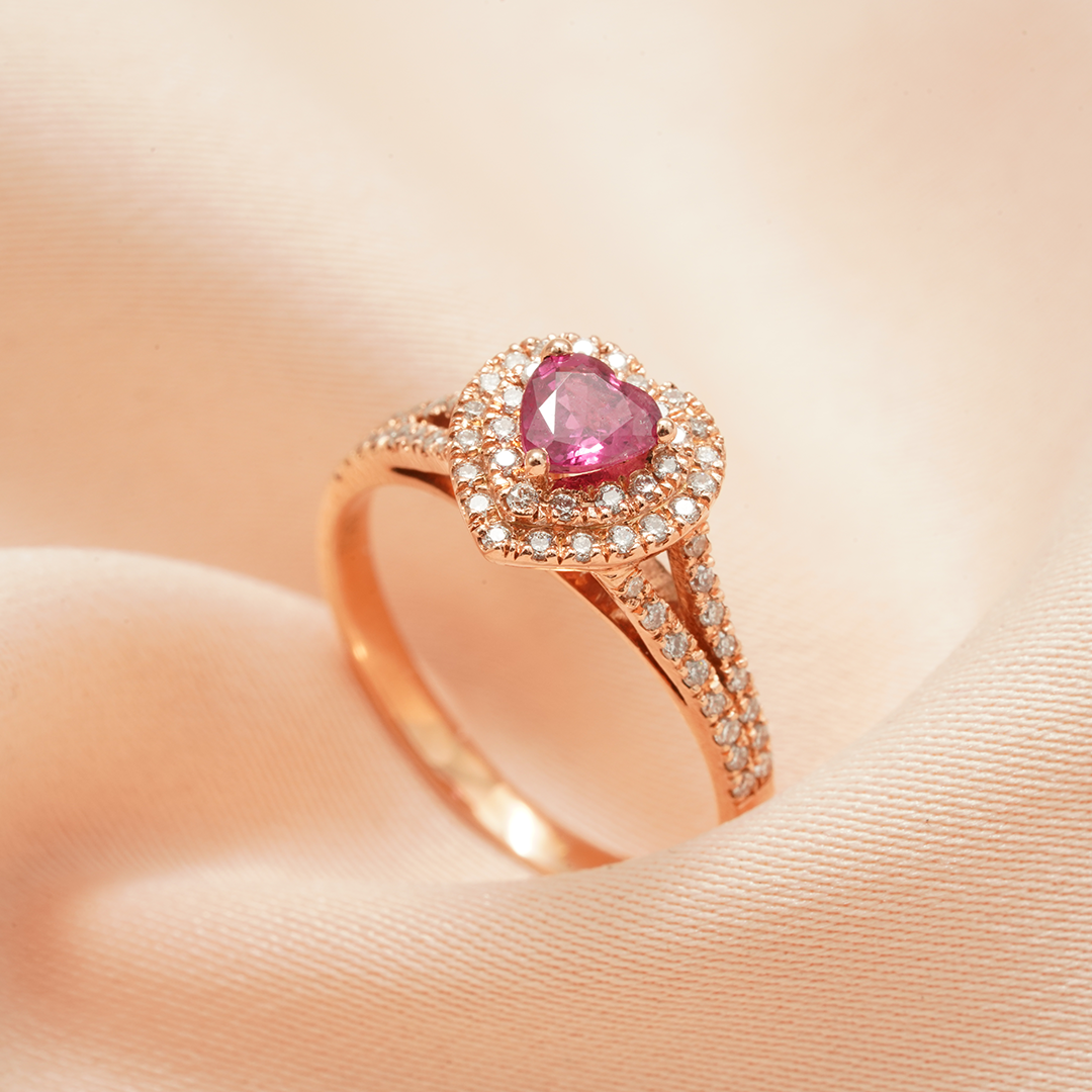 Eternal Love – 18K Rose Gold Pink Sapphire & Diamond Heart Ring