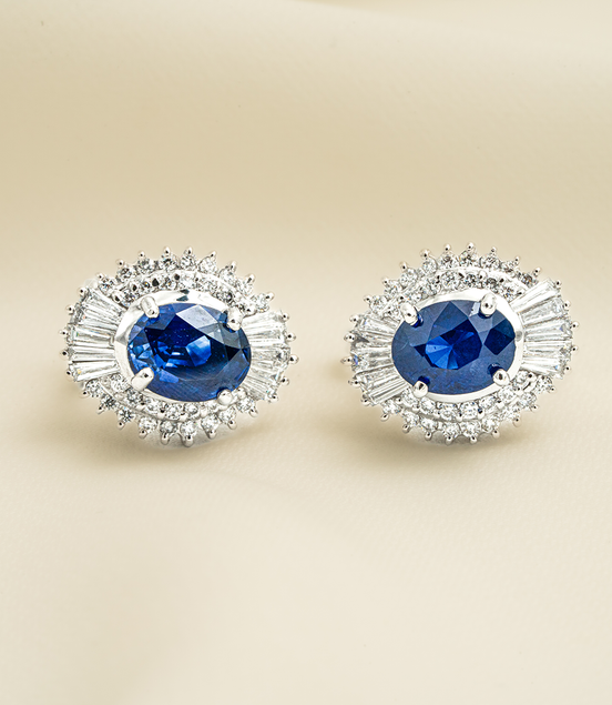 Blue Sapphire & Diamond Earrings – Radiance of Wisdom and Elegance