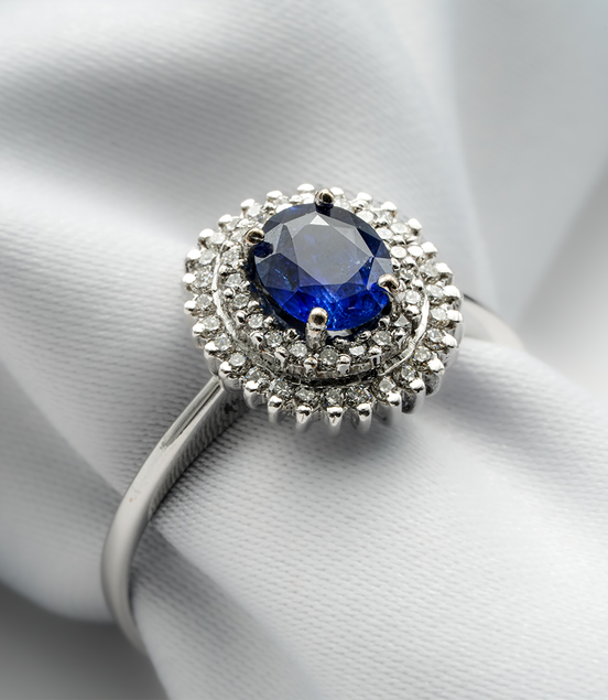 Where Classic Diamonds Meet the Mesmerizing Blue Sapphire – 18K White Gold Ring