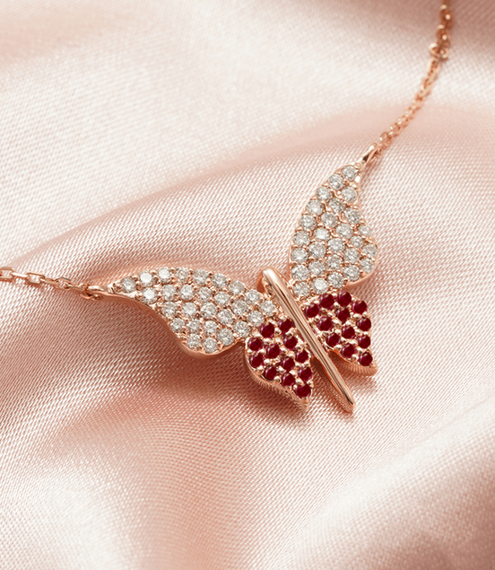 Butterfly Ruby Necklace – 18K Rose Gold
