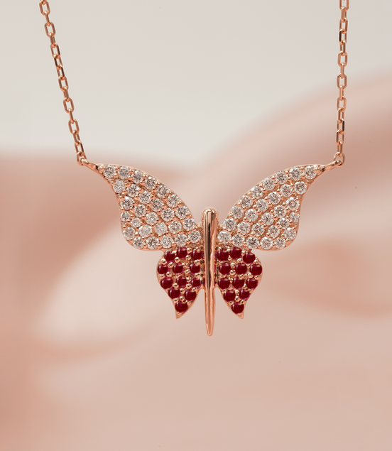 Butterfly Ruby Necklace – 18K Rose Gold