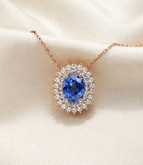 18k rose gold blue sapphire and diamond necklace