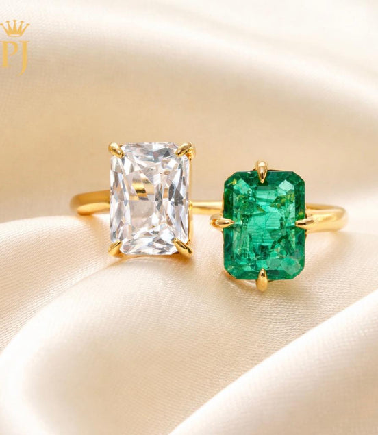 18k yellow gold emerald and white sapphire ring