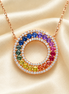 18K Rose Gold Natural Diamond & Rainbow Sapphire Necklace