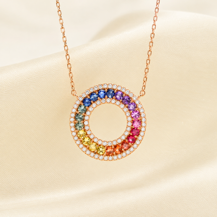 18K Rose Gold Natural Diamond & Rainbow Sapphire Necklace