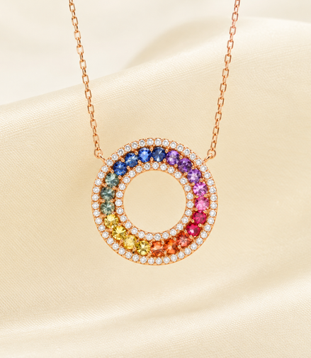 18K Rose Gold Natural Diamond & Rainbow Sapphire Necklace