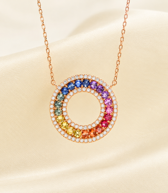 18K Rose Gold Natural Diamond & Rainbow Sapphire Necklace