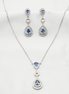 18K White Gold Teardrop Blue Sapphire & Diamond Halo Necklace and Earring Set
