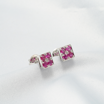 Ruby Cluster Earrings – 18K White Gold