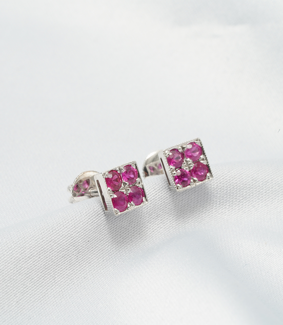 Ruby Cluster Earrings – 18K White Gold