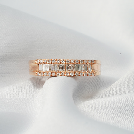 Diamond Baguette &amp; Round Cut Band – 18K Rose Gold