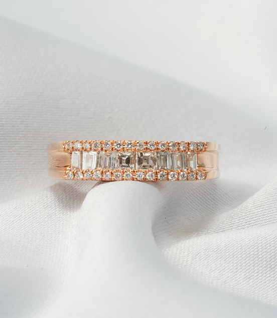 Diamond Baguette &amp; Round Cut Band – 18K Rose Gold