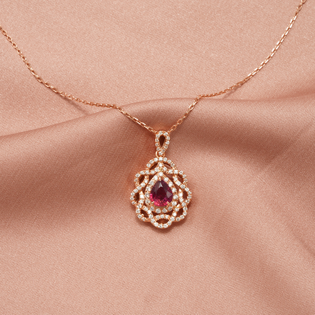 18K Rose Gold Teardrop Ruby & Diamond Necklace