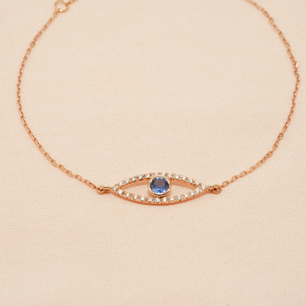 18K Rose Gold Evil Eye Blue Sapphire & Diamond Bracelet