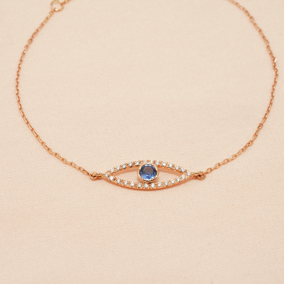 18K Rose Gold Evil Eye Blue Sapphire & Diamond Bracelet
