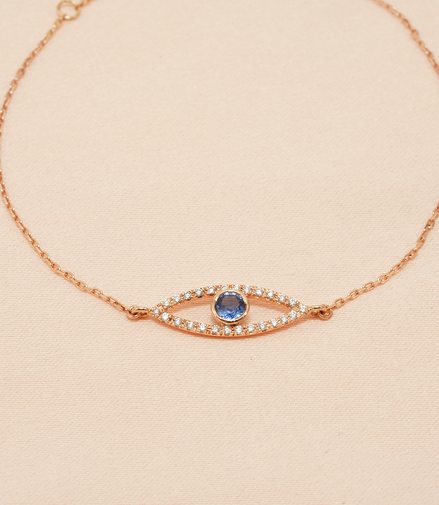 18K Rose Gold Evil Eye Blue Sapphire & Diamond Bracelet