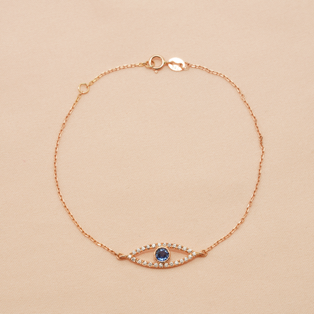 18K Rose Gold Evil Eye Blue Sapphire & Diamond Bracelet