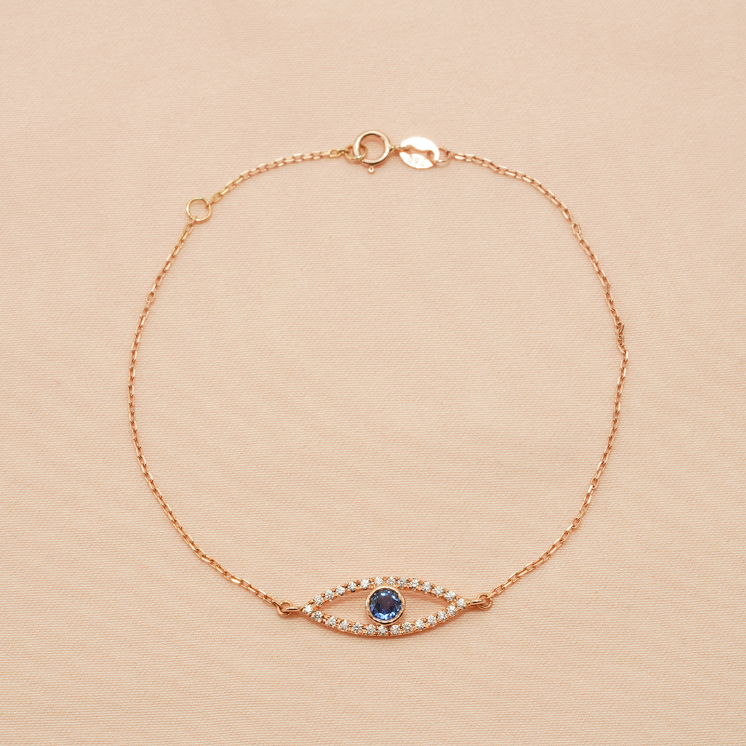 18K Rose Gold Evil Eye Blue Sapphire & Diamond Bracelet