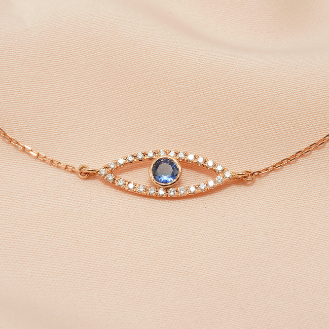 18K Rose Gold Evil Eye Blue Sapphire & Diamond Bracelet