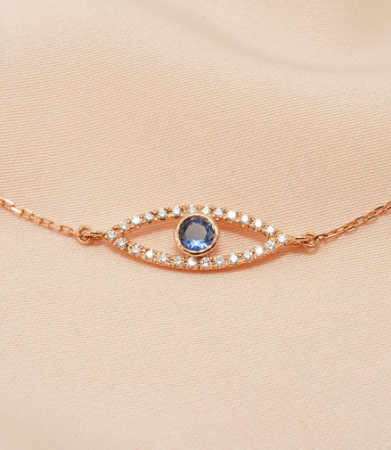 18K Rose Gold Evil Eye Blue Sapphire & Diamond Bracelet