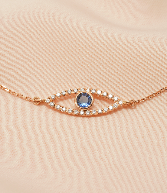 18K Rose Gold Evil Eye Blue Sapphire & Diamond Bracelet