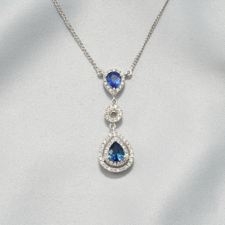 Ocean Tears – 18K White Gold Blue Sapphire & Diamond Necklace