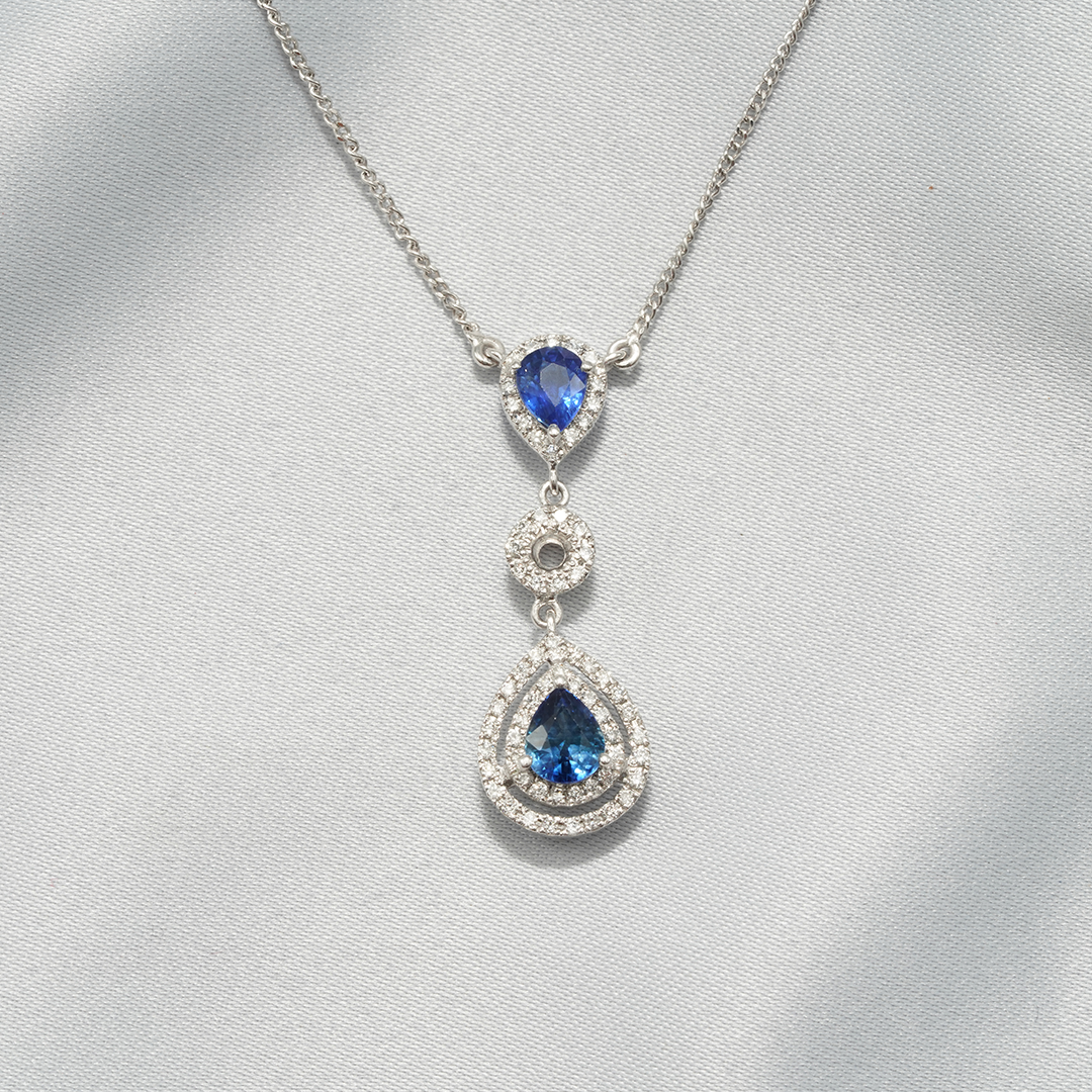 Ocean Tears – 18K White Gold Blue Sapphire & Diamond Necklace
