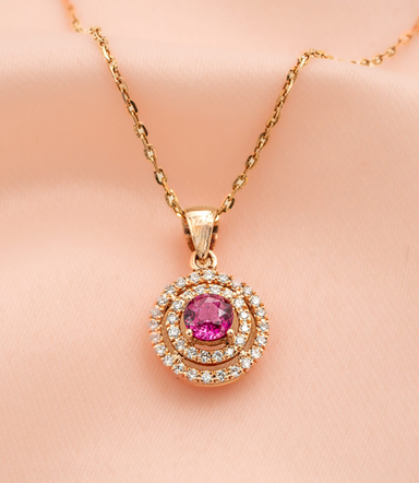 Cherished Charm – 18K Rose Gold Ruby &amp; Diamond Pendant