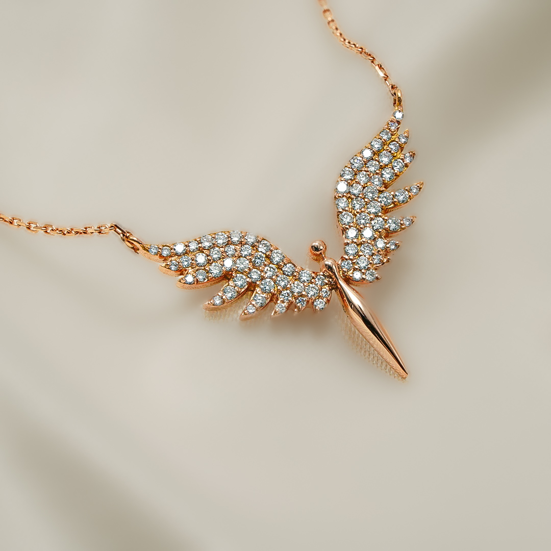 Your Guardian Angel – 18K Rose Gold Necklace with Natural Diamonds