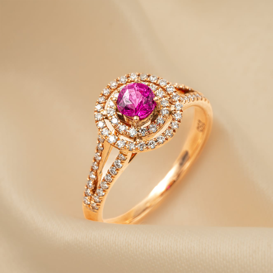 Radiance in Rose – 18K Rose Gold Ruby &amp; Diamond Ring