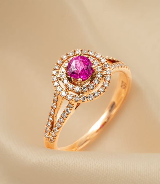 Radiance in Rose – 18K Rose Gold Ruby &amp; Diamond Ring