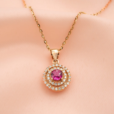 Cherished Charm – 18K Rose Gold Ruby &amp; Diamond Pendant