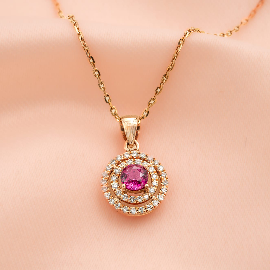 Cherished Charm – 18K Rose Gold Ruby & Diamond Pendant