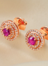 Passion &amp; Purity – 18K Rose Gold Ruby Diamond Halo Earrings