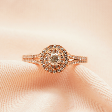 Celestial Glow: 18K Rose Gold Double Halo Diamond Ring