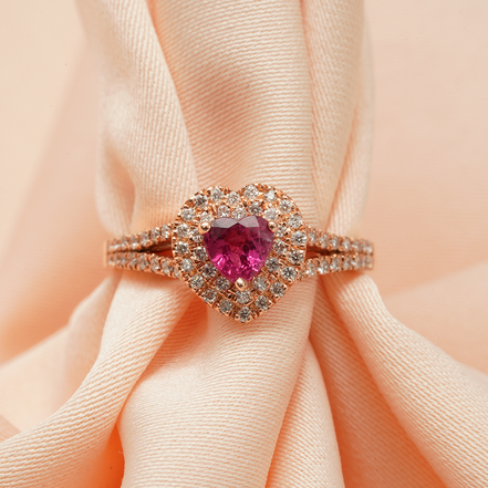 Eternal Love – 18K Rose Gold Pink Sapphire & Diamond Heart Ring