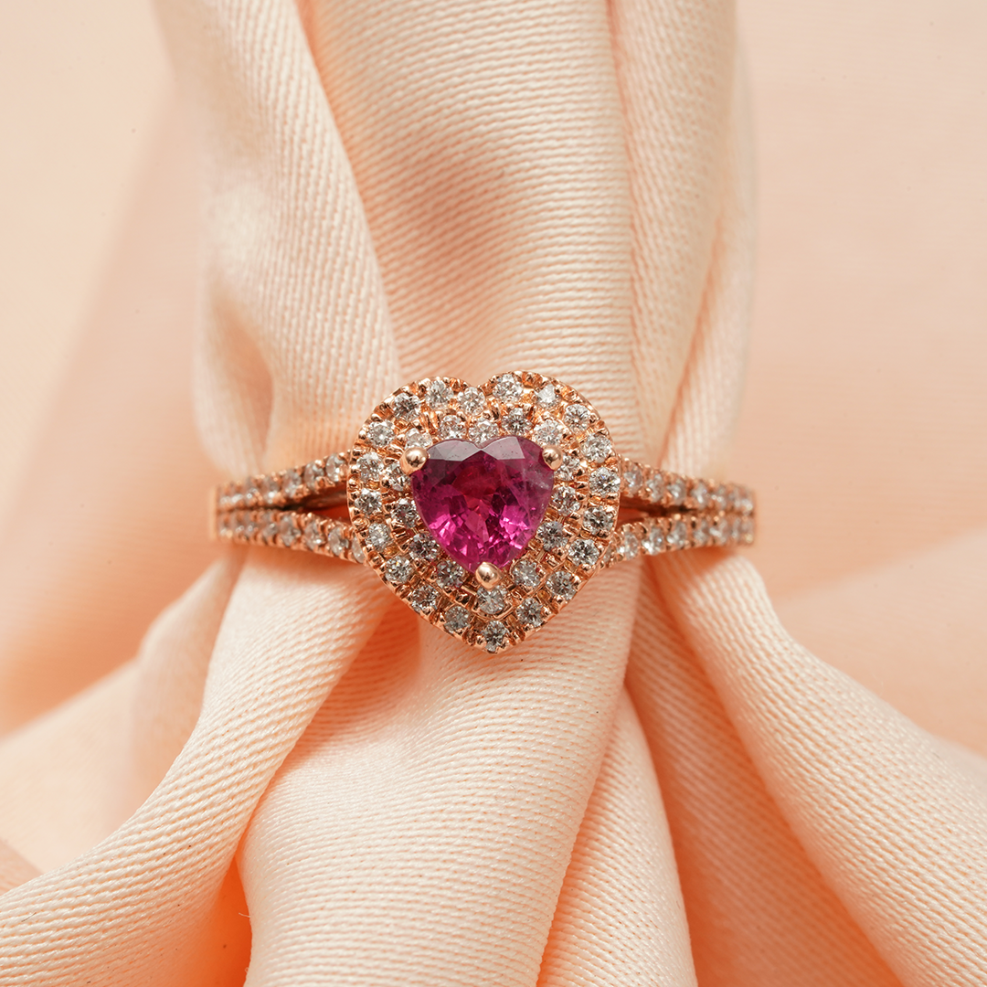 Eternal Love – 18K Rose Gold Pink Sapphire & Diamond Heart Ring