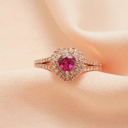 Eternal Love – 18K Rose Gold Pink Sapphire & Diamond Heart Ring