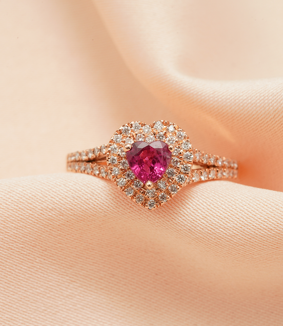 Eternal Love – 18K Rose Gold Pink Sapphire & Diamond Heart Ring