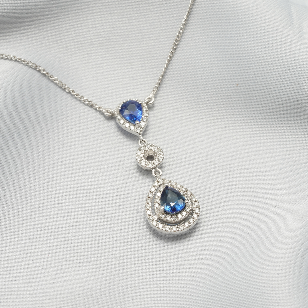 Ocean Tears – 18K White Gold Blue Sapphire & Diamond Necklace