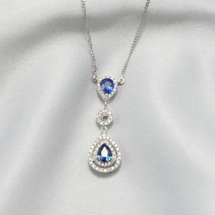 Ocean Tears – 18K White Gold Blue Sapphire & Diamond Necklace
