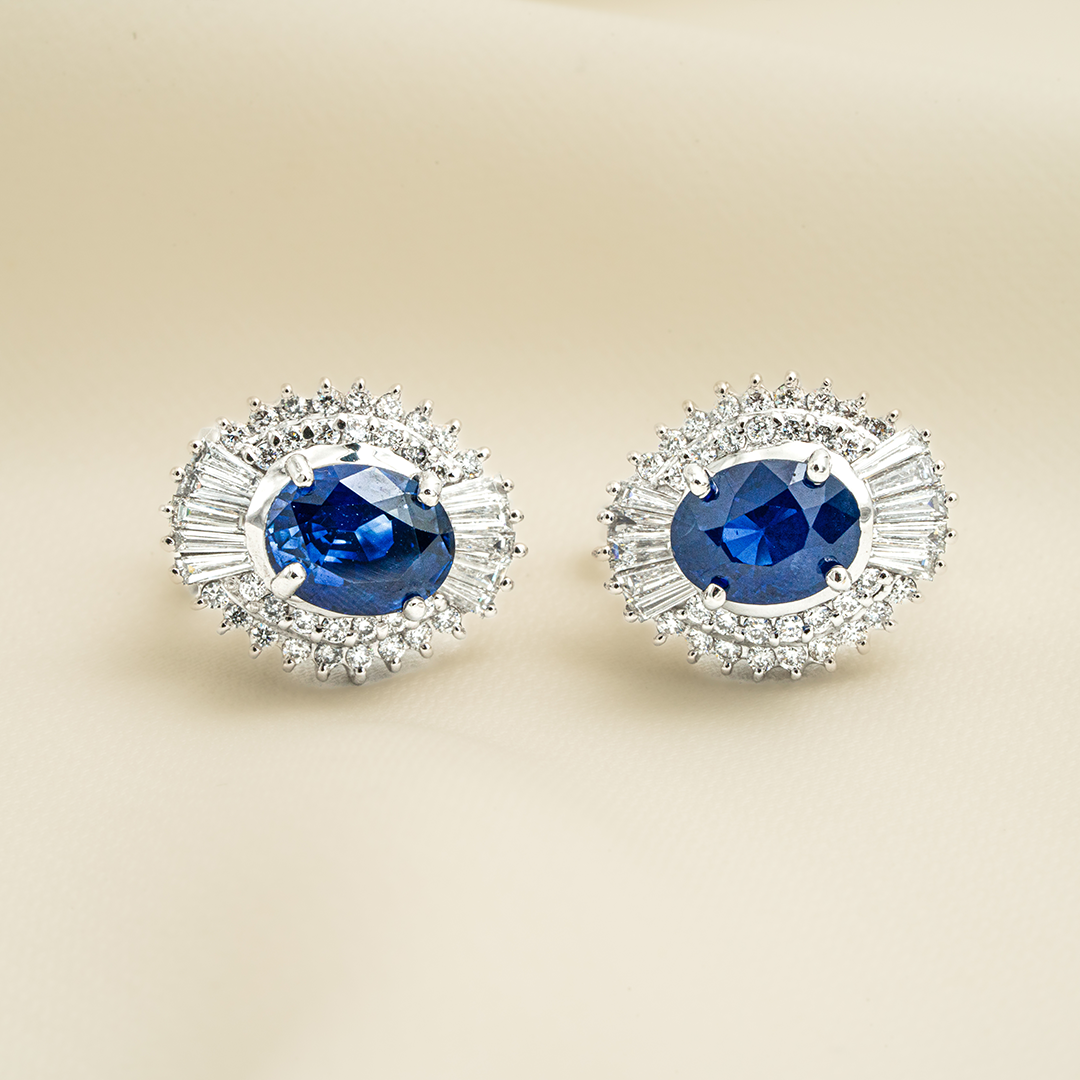 Blue Sapphire & Diamond Earrings – Radiance of Wisdom and Elegance