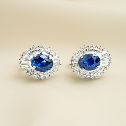 Blue Sapphire & Diamond Earrings – Radiance of Wisdom and Elegance